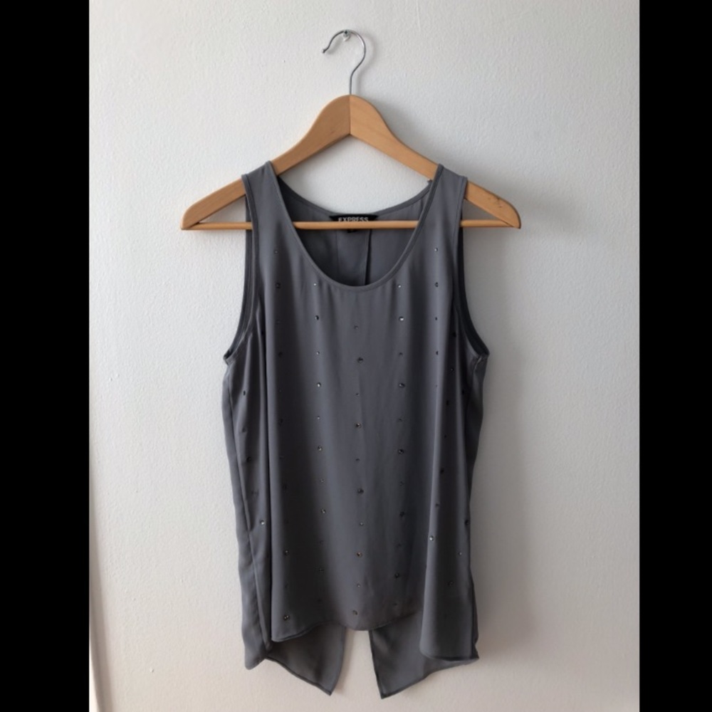 Gray bedazzled top with open back
